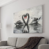 Couple Swans Black And White, Canvas Print Wall Art Home Decor, Painting Canvas Art Print