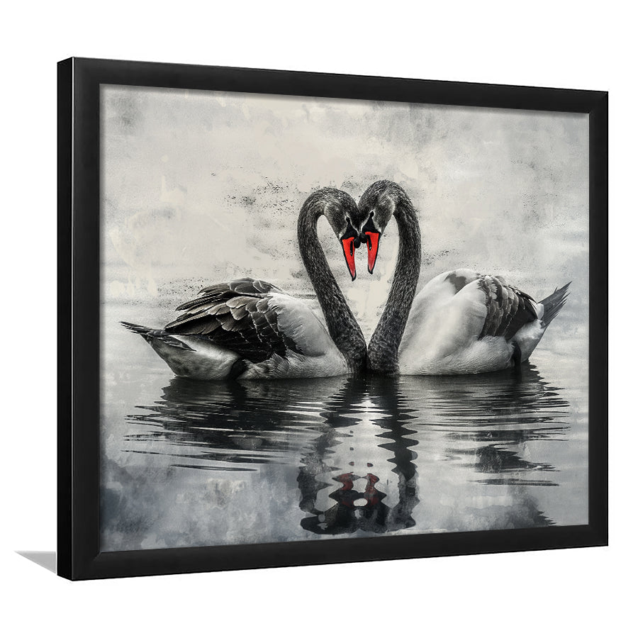 Couple Swans Black And White, Framed Art Print Wall Decor, Picture Framed Painting Art