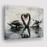 Couple Swans Black And White, Canvas Print Wall Art Home Decor, Painting Canvas Art Print