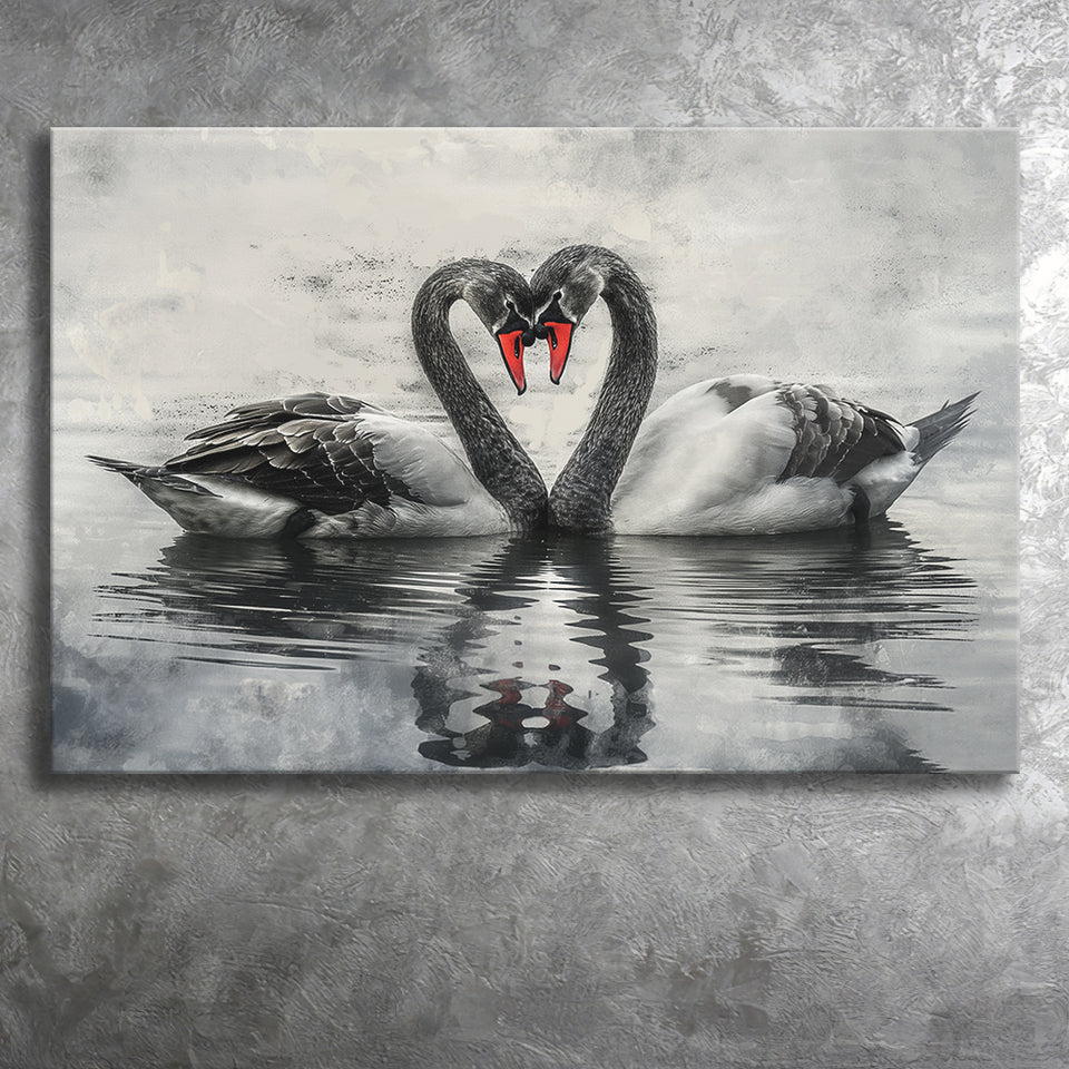 Couple Swans Black And White, Canvas Print Wall Art Home Decor, Painting Canvas Art Print