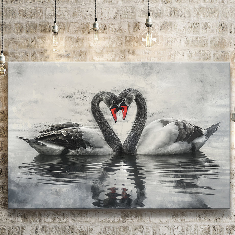 Couple Swans Black And White, Canvas Print Wall Art Home Decor, Painting Canvas Art Print