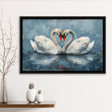 Couple Swans Love Heart Painting, Framed Canvas Print Wall Art Decor, Floating Frame Painting Canvas