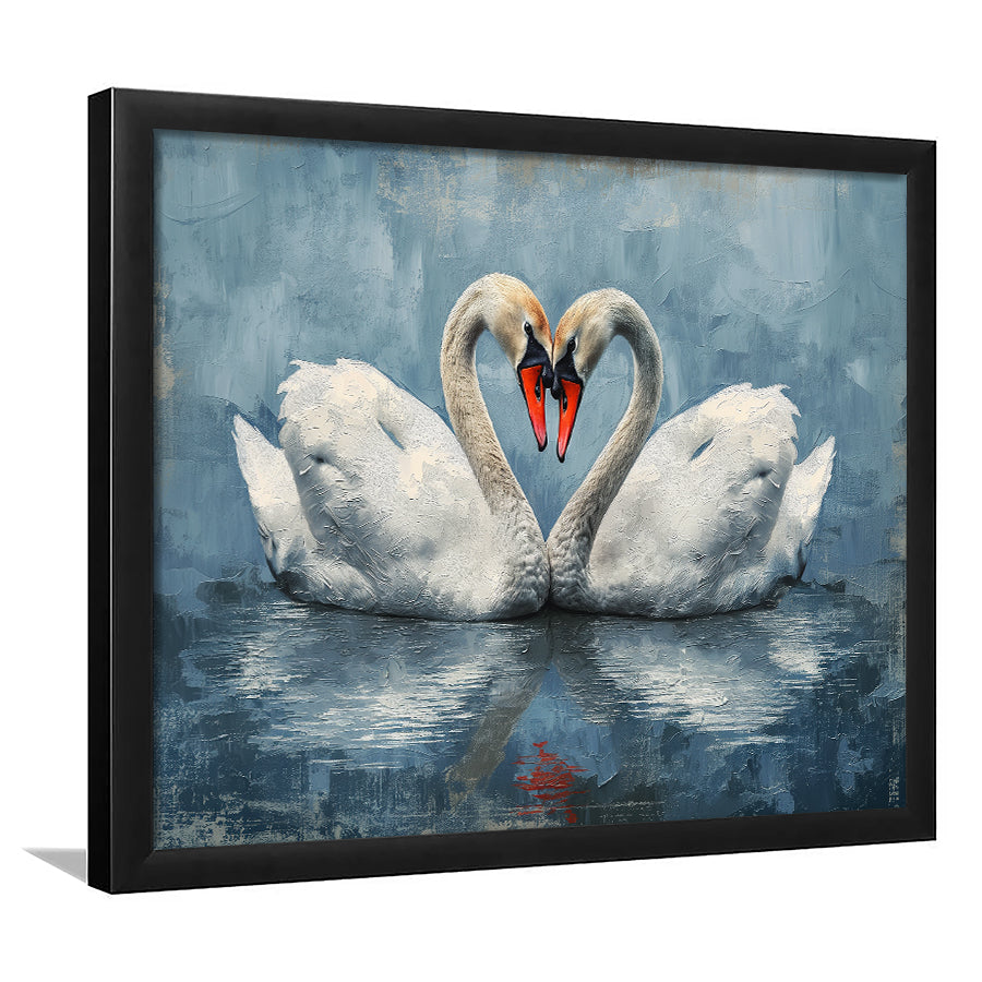 Couple Swans Love Heart Painting, Framed Art Print Wall Decor, Picture Framed Painting Art