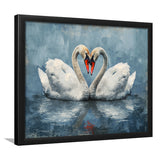 Couple Swans Love Heart Painting, Framed Art Print Wall Decor, Picture Framed Painting Art