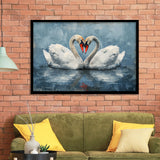 Couple Swans Love Heart Painting, Framed Art Print Wall Decor, Picture Framed Painting Art