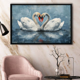 Couple Swans Love Heart Painting, Framed Canvas Print Wall Art Decor, Floating Frame Painting Canvas