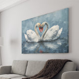 Couple Swans Love Heart Painting, Canvas Print Wall Art Home Decor, Painting Canvas Art Print