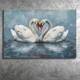 Couple Swans Love Heart Painting, Canvas Print Wall Art Home Decor, Painting Canvas Art Print