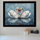 Couple Swans Love Heart Painting, Framed Art Print Wall Decor, Picture Framed Painting Art