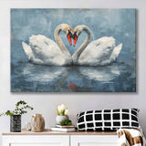 Couple Swans Love Heart Painting, Canvas Print Wall Art Home Decor, Painting Canvas Art Print