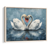 Couple Swans Love Heart Painting, Framed Canvas Print Wall Art Decor, Floating Frame Painting Canvas