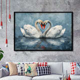 Couple Swans Love Heart Painting, Framed Art Print Wall Decor, Picture Framed Painting Art
