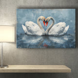 Couple Swans Love Heart Painting, Canvas Print Wall Art Home Decor, Painting Canvas Art Print