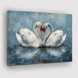 Couple Swans Love Heart Painting, Canvas Print Wall Art Home Decor, Painting Canvas Art Print