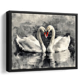 Couple Swans Love Painting, Framed Canvas Print Wall Art Decor, Floating Frame Painting Canvas