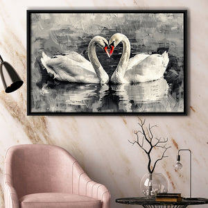 Couple Swans Love Painting, Framed Canvas Print Wall Art Decor, Floating Frame Painting Canvas