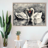 Couple Swans Love Painting, Framed Canvas Print Wall Art Decor, Floating Frame Painting Canvas