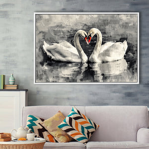 Couple Swans Love Painting, Framed Canvas Print Wall Art Decor, Floating Frame Painting Canvas