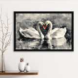 Couple Swans Love Painting, Framed Canvas Print Wall Art Decor, Floating Frame Painting Canvas