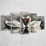 Couple Swans Love Painting, Mixed 5 Panel Canvas Print Wall Art Home Decor, Large Canvas Painting