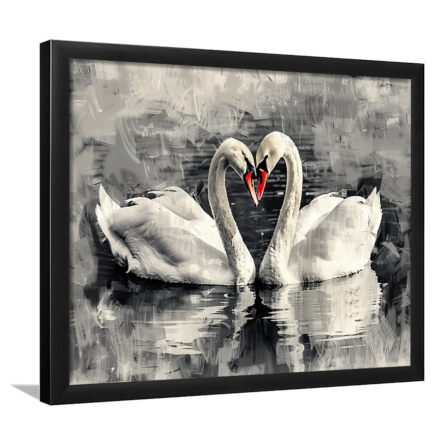 Couple Swans Love Painting, Framed Art Print Wall Decor, Picture Framed Painting Art