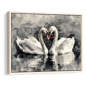 Couple Swans Love Painting, Framed Canvas Print Wall Art Decor, Floating Frame Painting Canvas