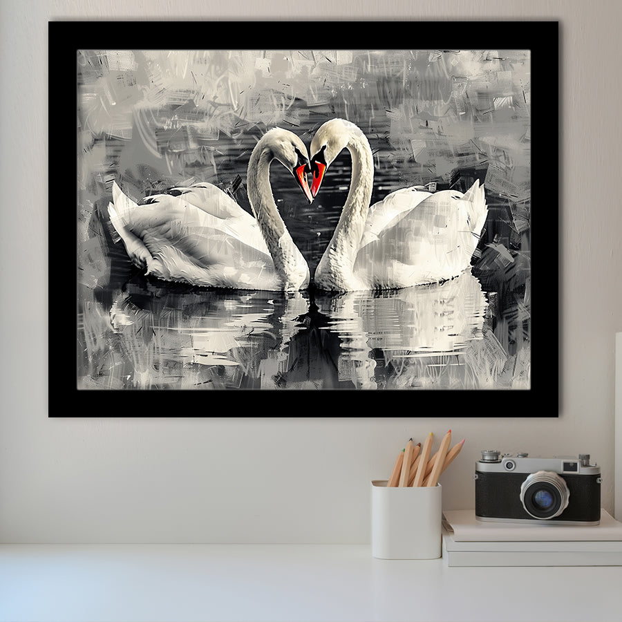 Couple Swans Love Painting, Framed Art Print Wall Decor, Picture Framed Painting Art