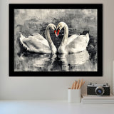 Couple Swans Love Painting, Framed Art Print Wall Decor, Picture Framed Painting Art