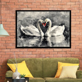 Couple Swans Love Painting, Framed Art Print Wall Decor, Picture Framed Painting Art
