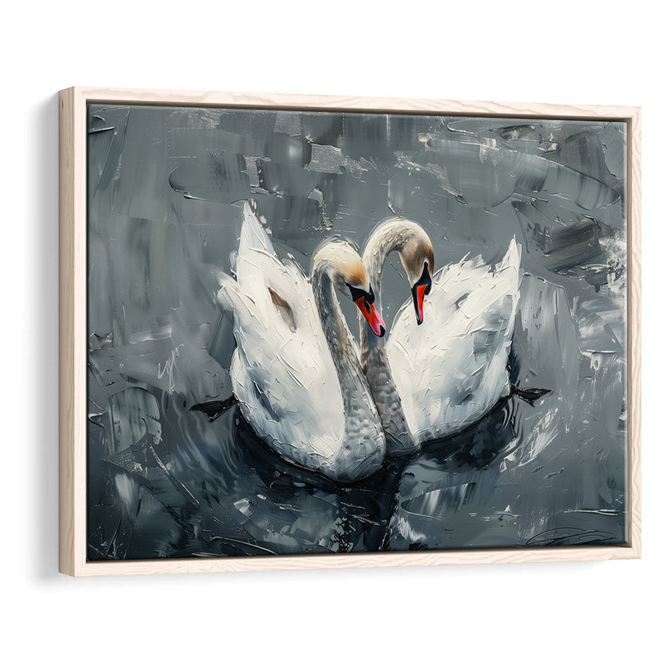 Couple Swans Oil Painting Love Art, Framed Canvas Print Wall Art Decor, Floating Frame Painting Canvas