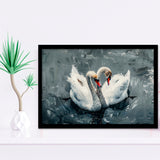 Couple Swans Oil Painting Love Art, Framed Art Print Wall Decor, Picture Framed Painting Art