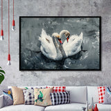 Couple Swans Oil Painting Love Art, Framed Art Print Wall Decor, Picture Framed Painting Art