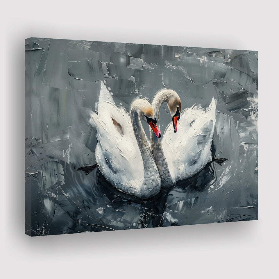 Couple Swans Oil Painting Love Art, Canvas Print Wall Art Home Decor, Painting Canvas Art Print