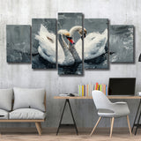 Couple Swans Oil Painting Love Art, Mixed 5 Panel Canvas Print Wall Art Home Decor, Large Canvas Painting