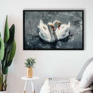 Couple Swans Oil Painting Love Art, Framed Canvas Print Wall Art Decor, Floating Frame Painting Canvas