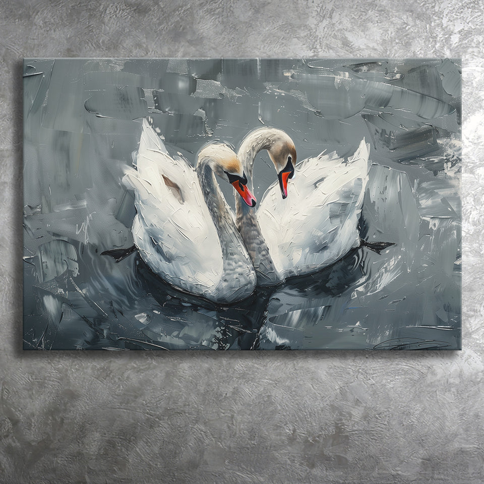 Couple Swans Oil Painting Love Art, Canvas Print Wall Art Home Decor, Painting Canvas Art Print