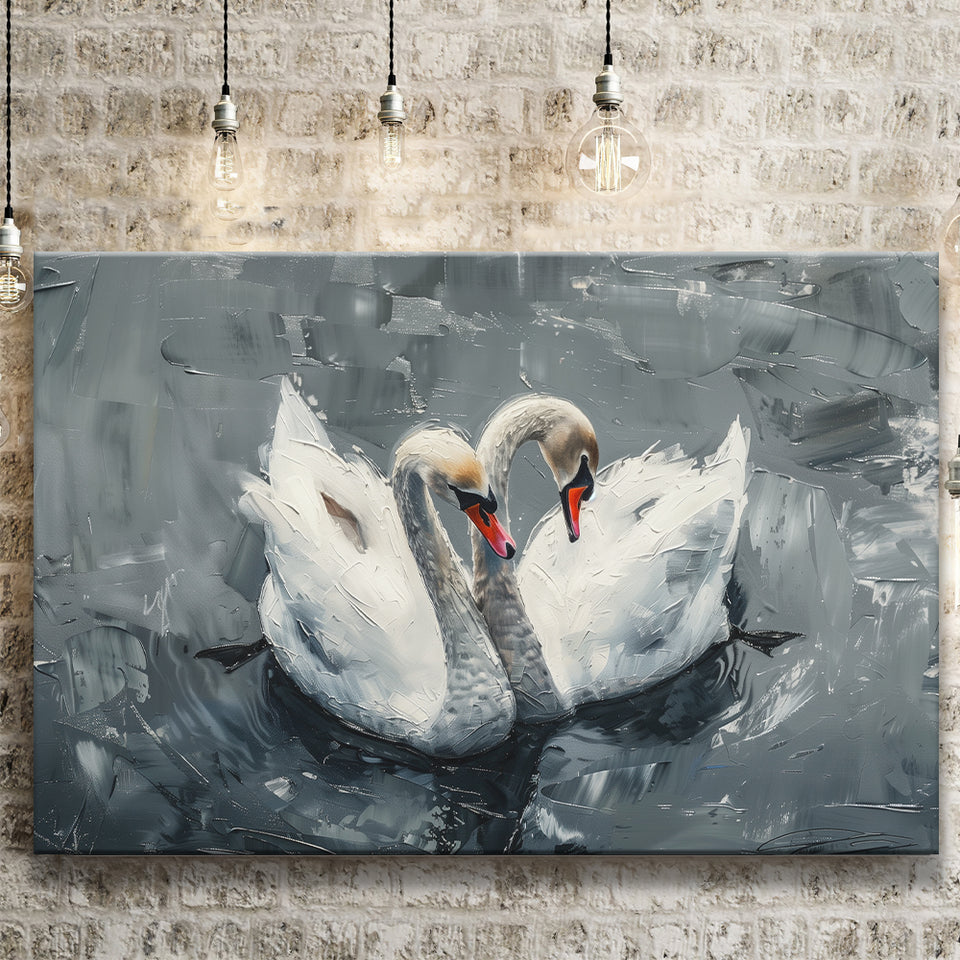 Couple Swans Oil Painting Love Art, Canvas Print Wall Art Home Decor, Painting Canvas Art Print