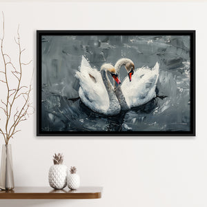 Couple Swans Oil Painting Love Art, Framed Canvas Print Wall Art Decor, Floating Frame Painting Canvas