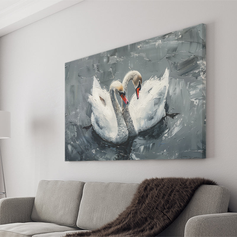 Couple Swans Oil Painting Love Art, Canvas Print Wall Art Home Decor, Painting Canvas Art Print