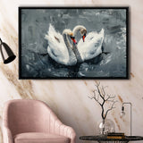 Couple Swans Oil Painting Love Art, Framed Canvas Print Wall Art Decor, Floating Frame Painting Canvas