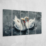 Couple Swans Oil Painting Love Art, Mixed 5 Panel B Canvas Print Wall Art Decor, Extra Large Painting Canvas