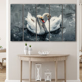 Couple Swans Oil Painting Love Art, Mixed 5 Panel B Canvas Print Wall Art Decor, Extra Large Painting Canvas