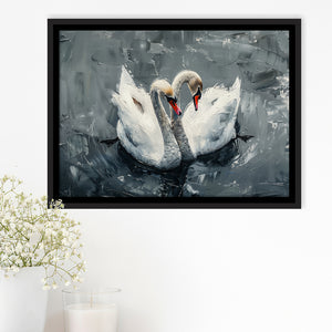 Couple Swans Oil Painting Love Art, Framed Canvas Print Wall Art Decor, Floating Frame Painting Canvas