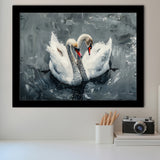 Couple Swans Oil Painting Love Art, Framed Art Print Wall Decor, Picture Framed Painting Art