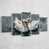 Couple Swans Oil Painting Love Art, Mixed 5 Panel Canvas Print Wall Art Home Decor, Large Canvas Painting
