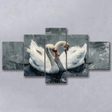 Couple Swans Oil Painting Love Art, Mixed 5 Panel Canvas Print Wall Art Home Decor, Large Canvas Painting