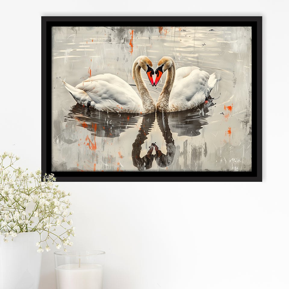 Couple Swans Vintage Painting, Framed Canvas Print Wall Art Decor, Floating Frame Painting Canvas