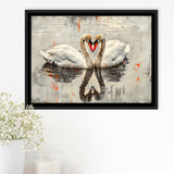 Couple Swans Vintage Painting, Framed Canvas Print Wall Art Decor, Floating Frame Painting Canvas