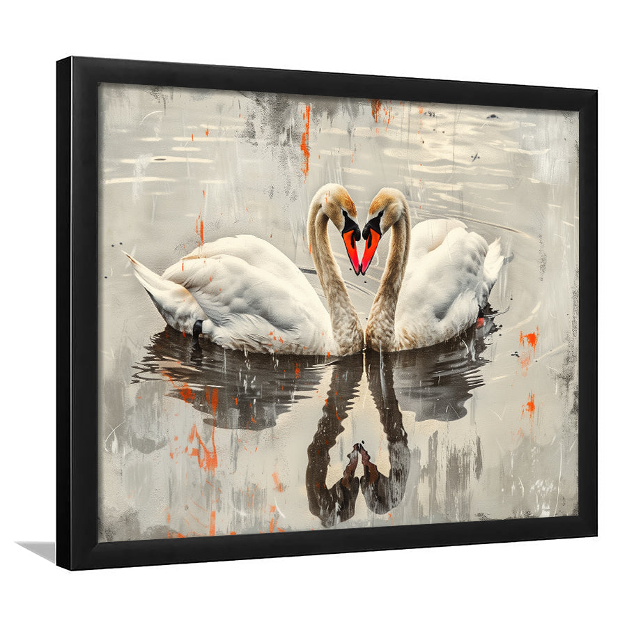 Couple Swans Vintage Painting, Framed Art Print Wall Decor, Picture Framed Painting Art