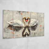 Couple Swans Vintage Painting, Mixed 5 Panel B Canvas Print Wall Art Decor, Extra Large Painting Canvas